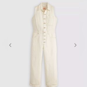 Levi’s Cream Denim Utility Jumpsuit XL Sleeveless Regular Fit Button Front